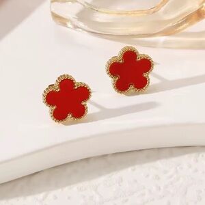 One motif Red Flower Stud Earrings | Classic Elegant Style